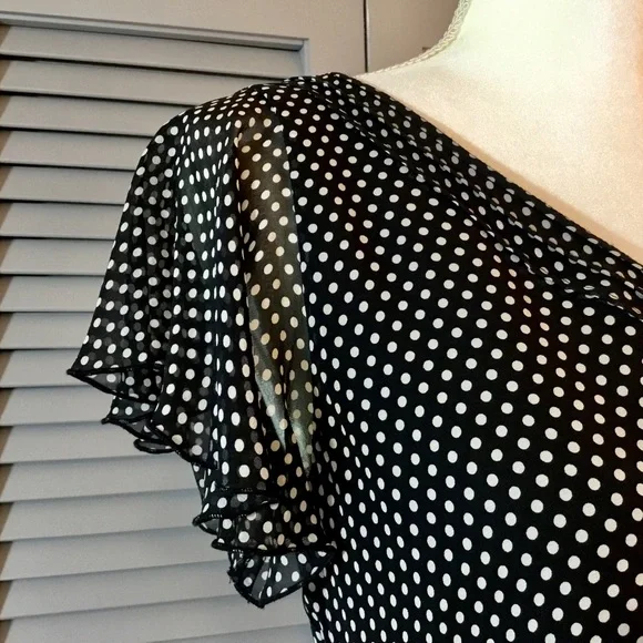 Vintage Adrianna Papell Black and White Silk Polka Dot Dress - Picture 6 of 9